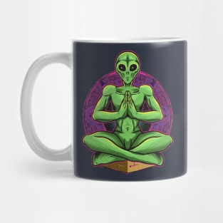 alien green doing yoga Mug